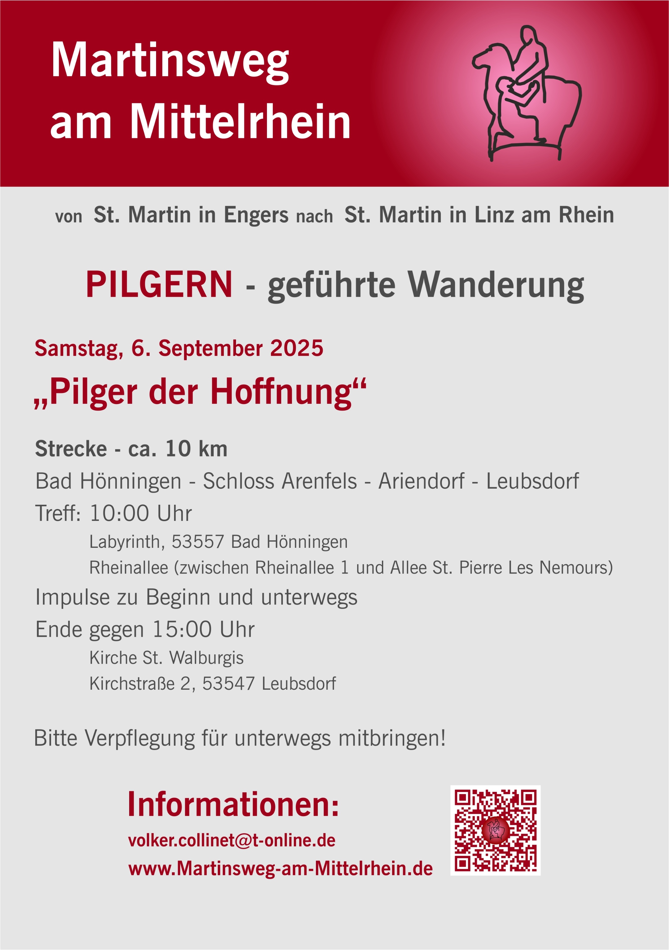 Plakat zur geführte Wanderung von Bad Hönningen nach Leubsdorf: 6. September 2025