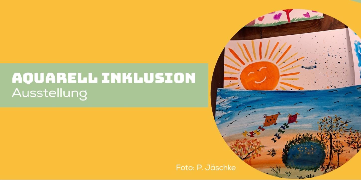 Ein Kreis gibt den Blick auf mehrere Aquarellbilder frei, u. a. eine lachende Sonne und Drachen, die im Wind tanzen.