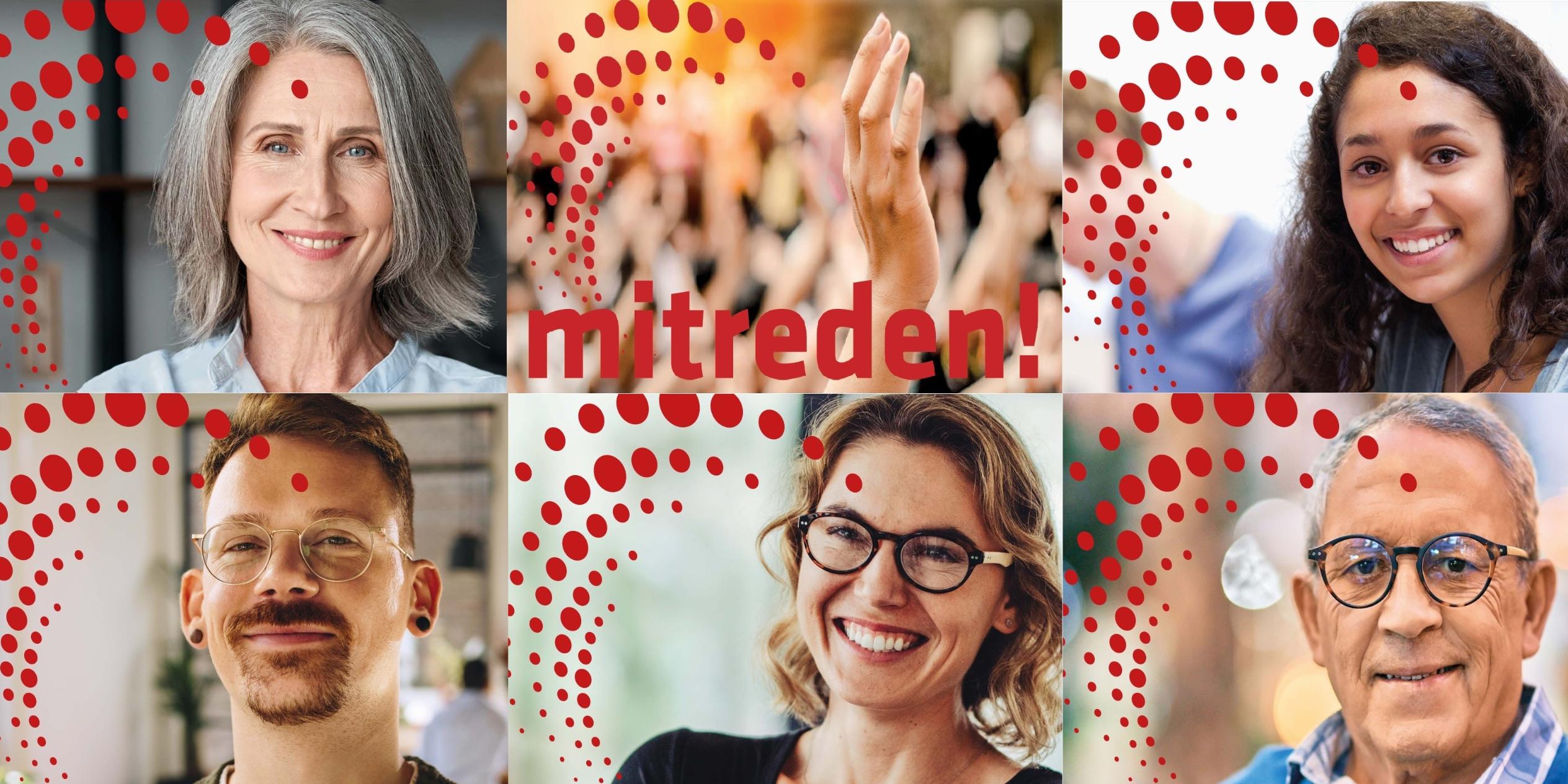 Eine Kollage aus fünf Portraits von Menschen unterschiedlichen Geschlechts und Altersgruppen wirbt für die nächste Rätewahl im Bistum Trier. (c) Bistum Trier Eine Kollage aus fünf Portraits von Menschen unterschiedlichen Geschlechts und Altersgruppen wirbt für die nächste Rätewahl im Bistum Trier.