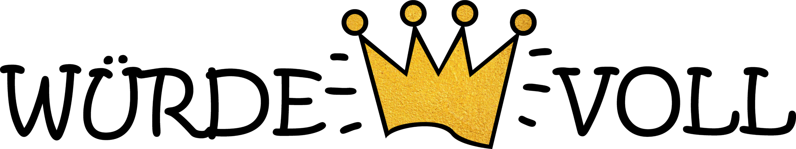 Eine goldene Krone, eingerahmt von den Worten 'Würde' und 'voll' in Versalien.