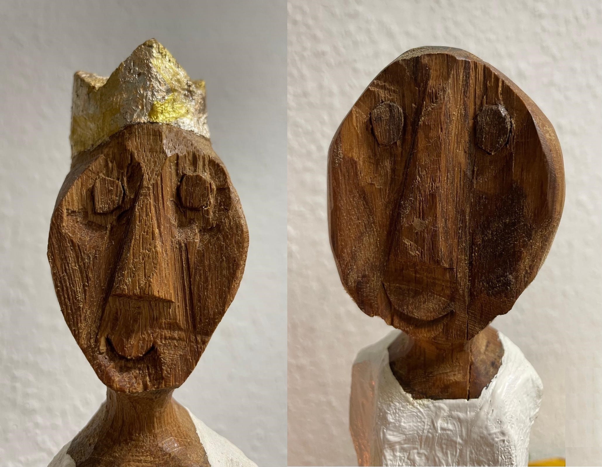 Die Fotos der Gesichter der beiden Königsfiguren sind in einer Collage nebeneinander gestellt.