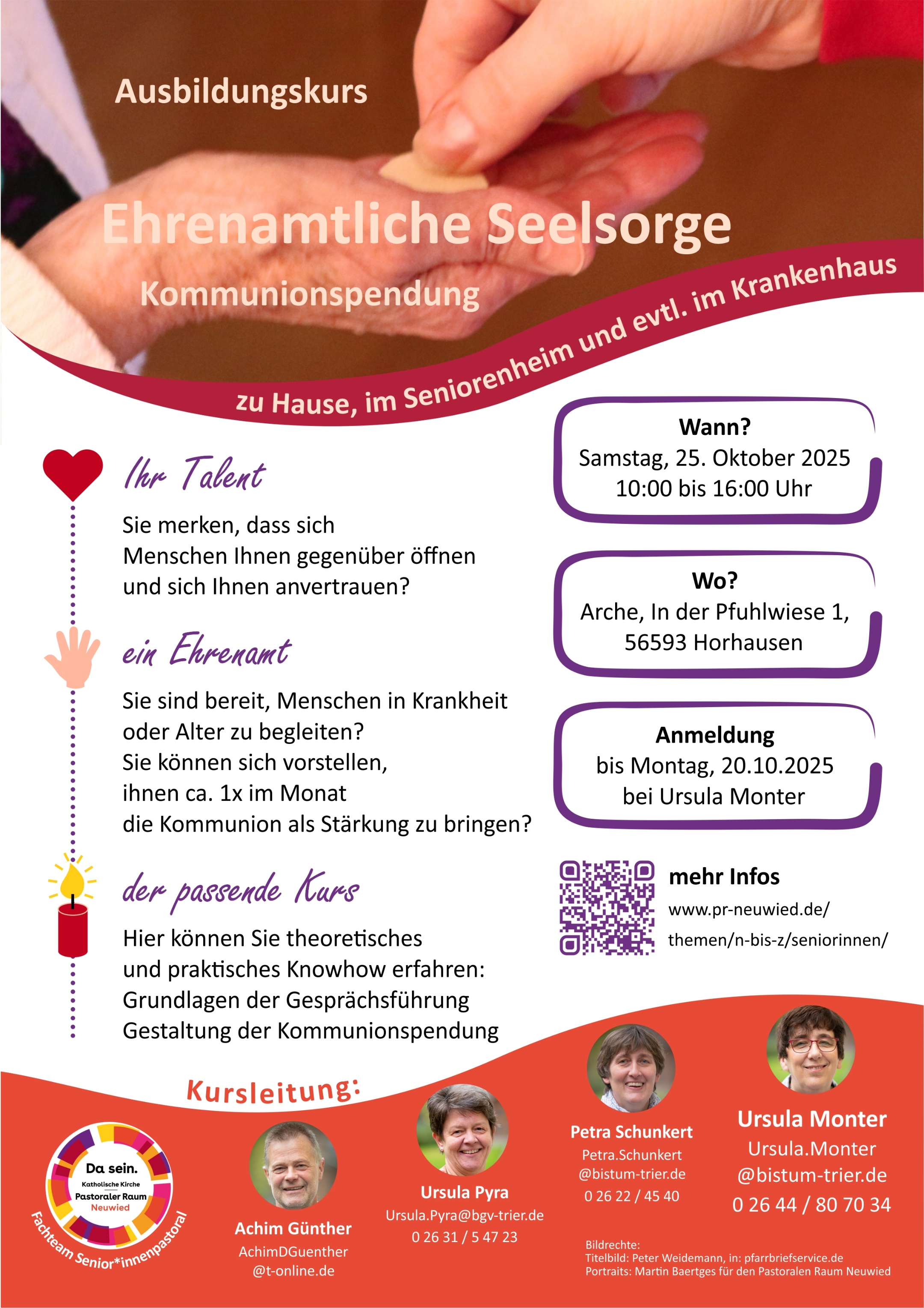 Plakat zum Ausbildungskurs Ehrenamtliche Seelsorge: Kommunionspendung am 25.10.2025