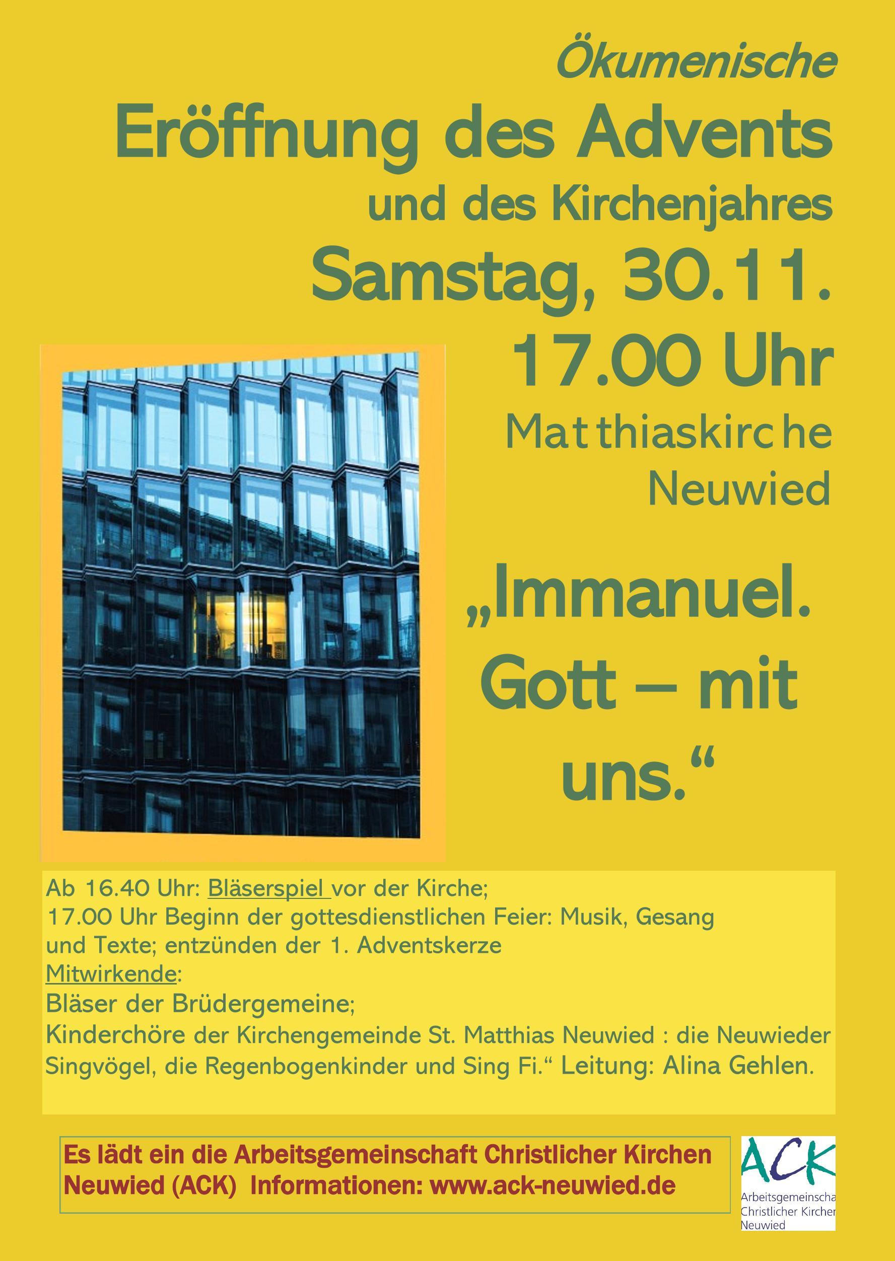 Plakat zur Eröffnung des Advents in der kath. Kirche St. Matthias Neuwied