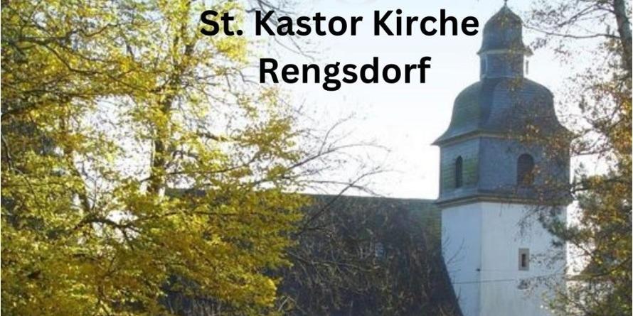 Plakat zur 100-Jahr-Feier, Hintergrundbild: katholische Kirche Rengsdorf