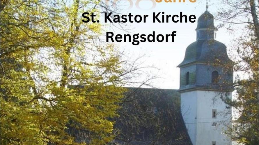 Plakat zur 100-Jahr-Feier, Hintergrundbild: katholische Kirche Rengsdorf