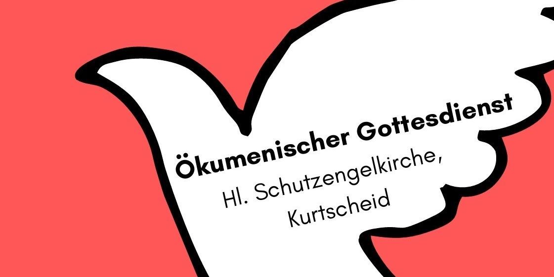Plakat zum ökum. Gottesdienst: stilisierte weiße Taube auf rotem Grund mit Text