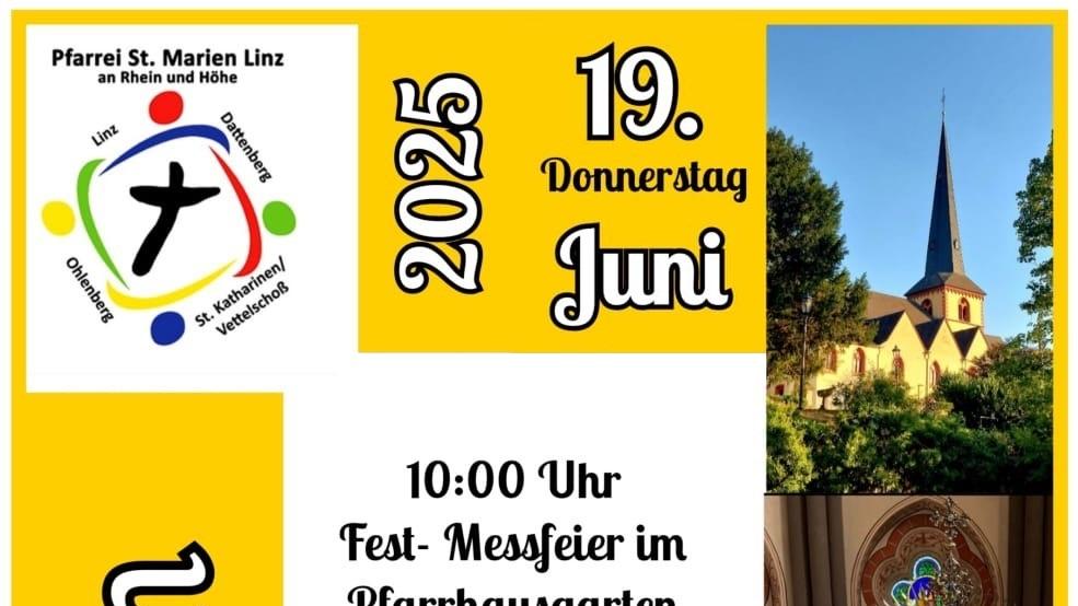Das Plakat zeigt neben den Informationen verschiedene Bilder: Martinskirche Linz, Monstranz, Blumenteppich und Antoniuskapelle Erl.