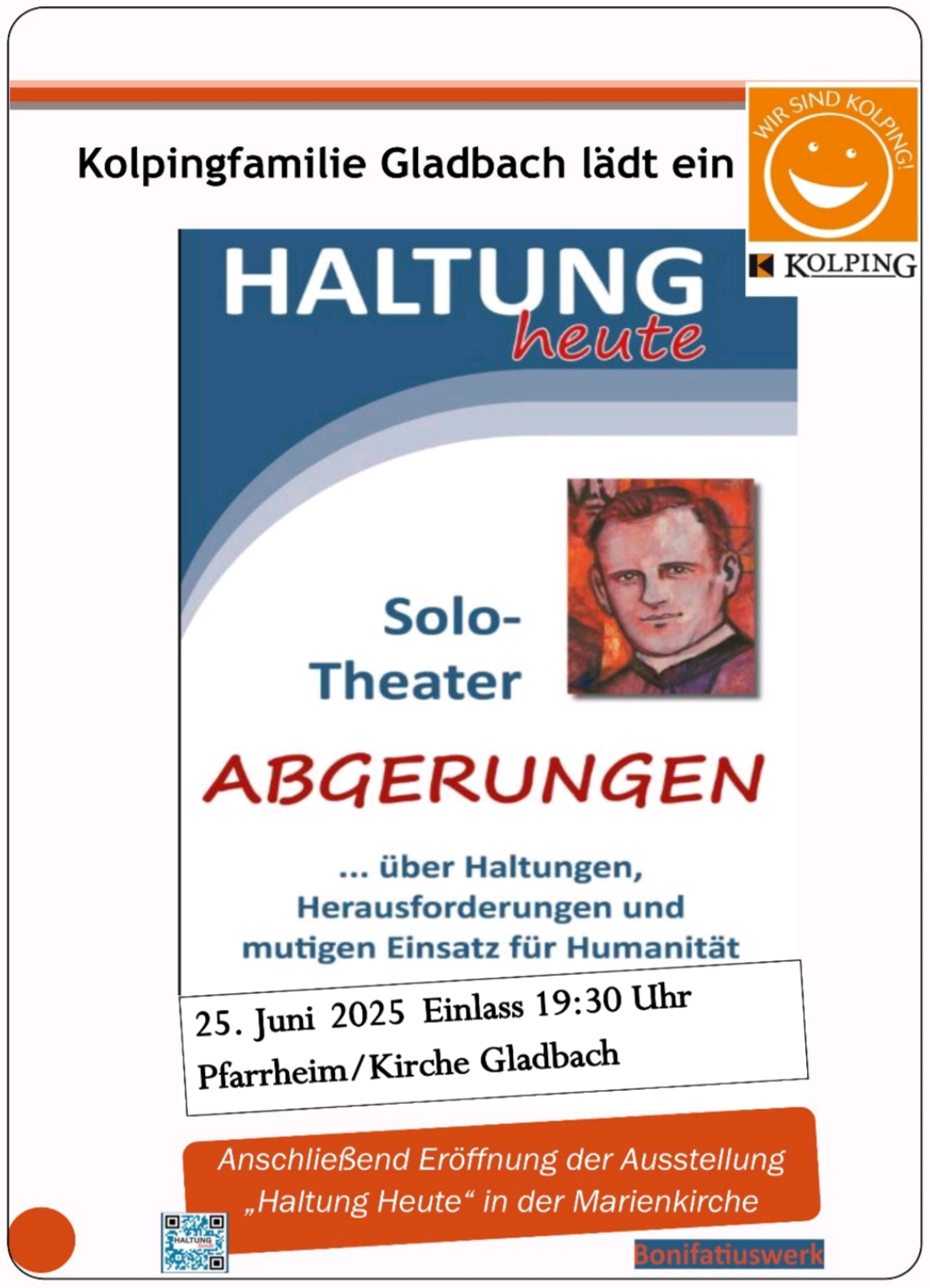 Ein Portrait von Pater Richard Henkes bebildert das Plakat zur Veranstaltung.