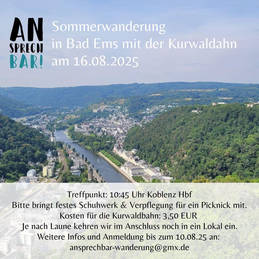 Vogelperspektive auf Bad Ems an der Lahn und die dahinter liegenden Höhenzüge