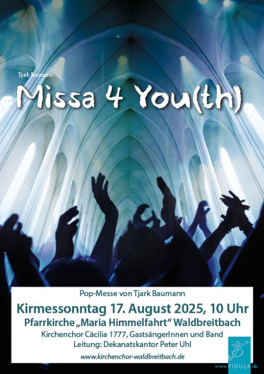 Menschen recken ihre Hände jubelnd und klatschend dem in Blau- und Grüntönen angestrahlten Kirchendeckengewölbe entgegen.