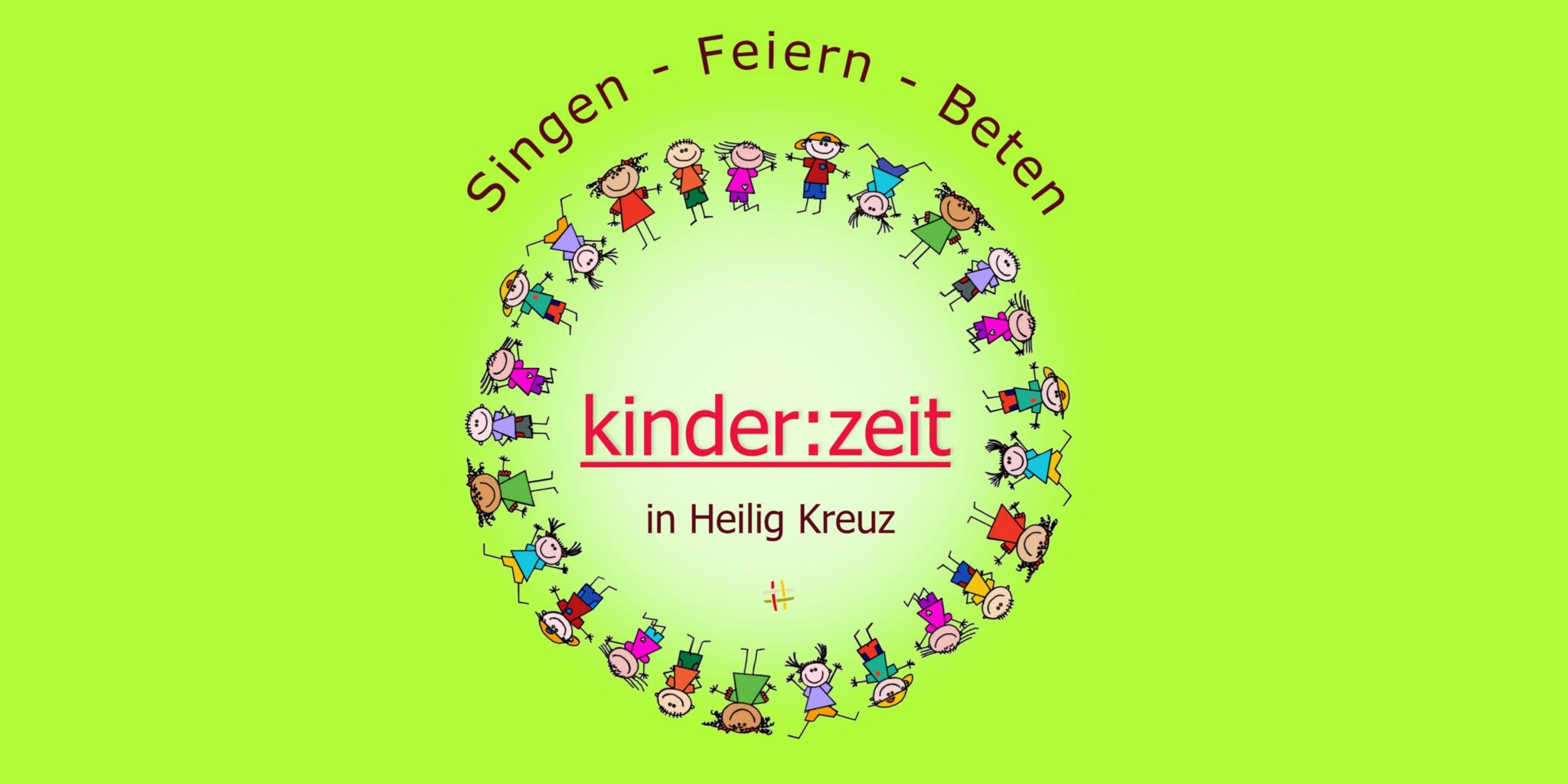 Logo der kinder:zeit: gezeichnete Kinder stehen im Kreis um das Wort kinder:zeit.