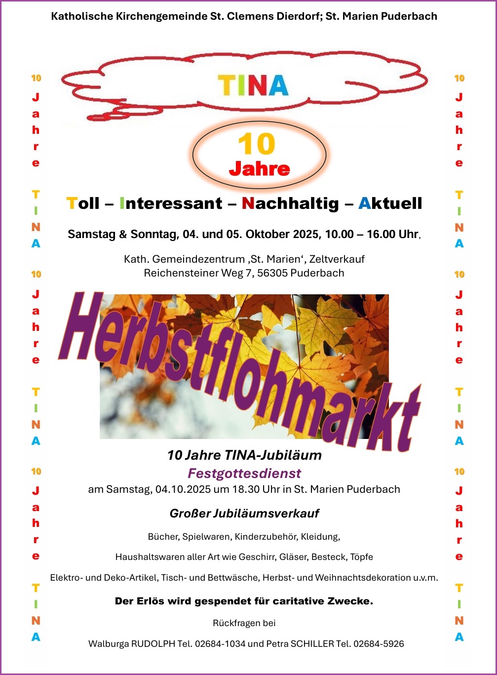 Plakat zum Herbstflohmarkt mit vielen Informationen in bunter Schrift