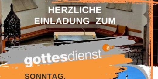 Das Plakat zeigt u. a. Fotos des Altarraumes und die Außenansicht der Kirche St. Katharinen in St. Katharinen, sowie Pfarrer Lothar Anhalt am Ambo.