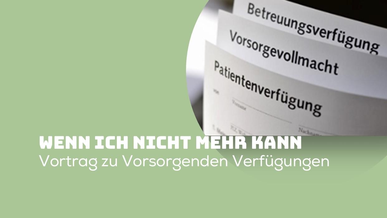 Auf dem kreisrunden Bildausschnitt sind die Überschriften der Formulare Betreuungsverfügung, Vorsorgevollmacht und Patientenverfügung zu sehen.