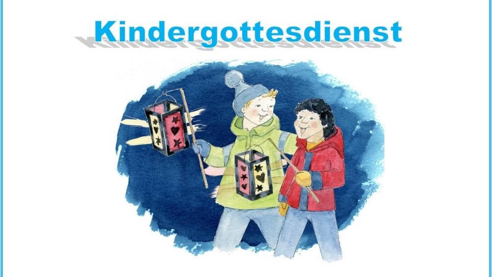 Das Plakat ist mit einer einer bunten, gezeichneten Grafik mit zwei singenden Kindern, die jeweils eine Laterne tragen, gestaltet.