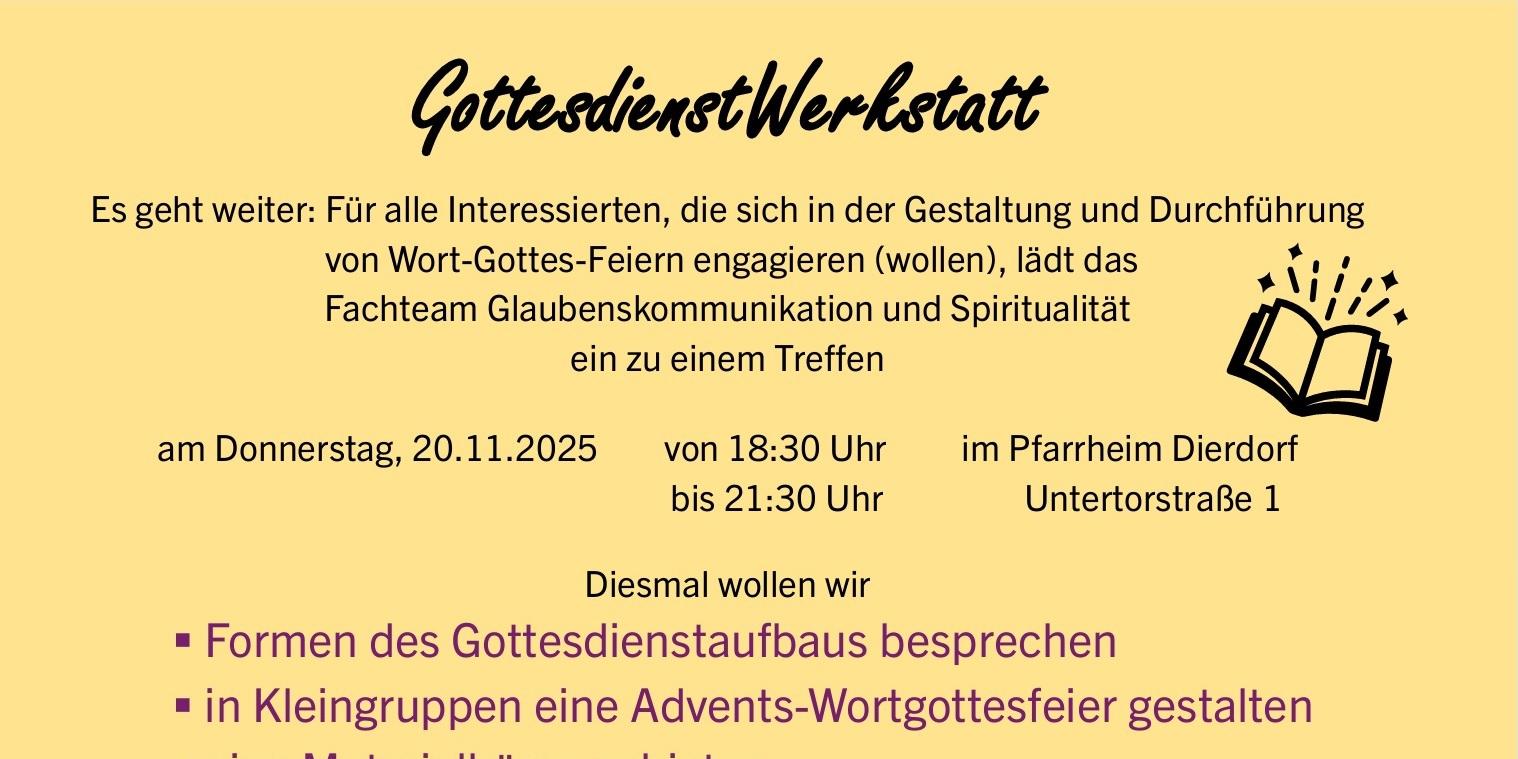 Plakat zur GottesdienstWerkstatt mit Text