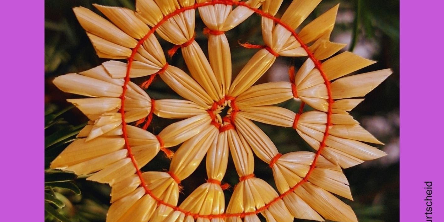 Das auf einem violetten Hintergrund gesetzte Bild zeigt einen Strohstern.