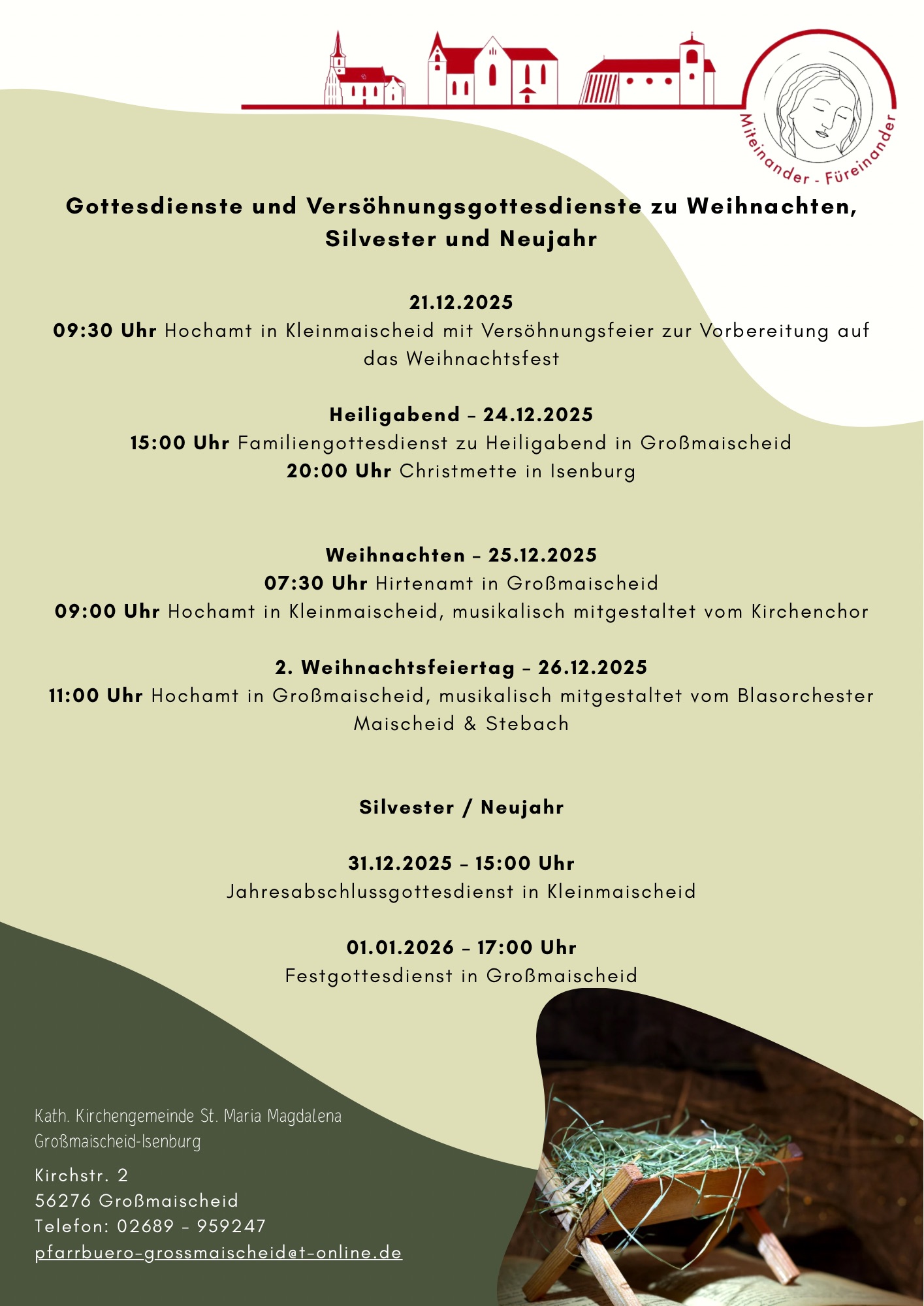 Übersicht über die Weihnachtsgottesdienste in Großmaischeid 2025