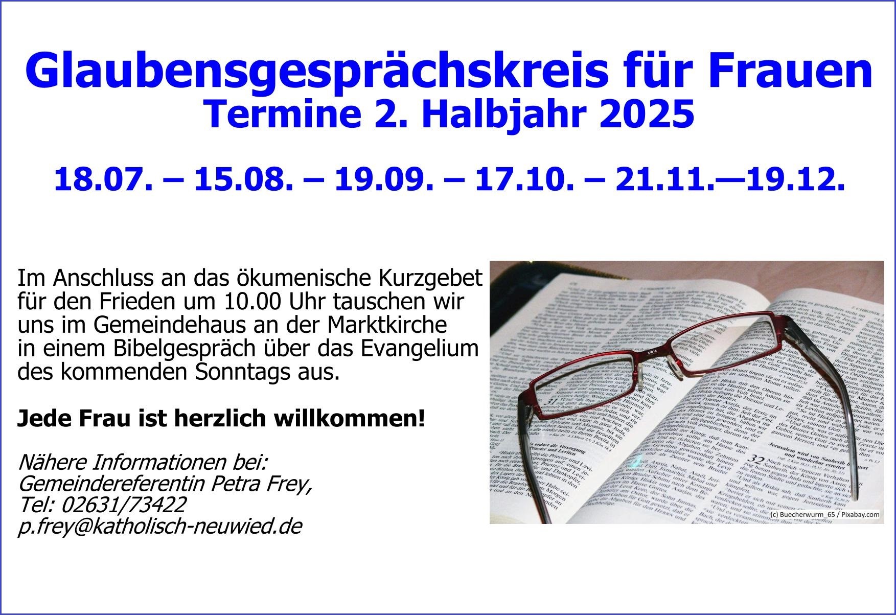 Plakat zum Glaubensgesprächskreis für Frauen in Neuwied, 2. Halbjahr 2025