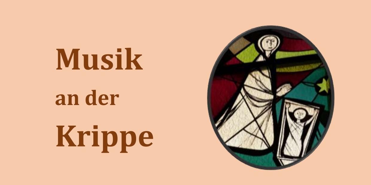 Das in Hauttönen gefärbte Plakat enthält neben den Daten auch eine kirchfensterähnliche Abbildung von Maria und Jesus in der Krippe.