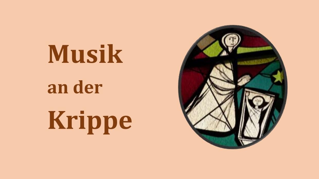 Das in Hauttönen gefärbte Plakat enthält neben den Daten auch eine kirchfensterähnliche Abbildung von Maria und Jesus in der Krippe.