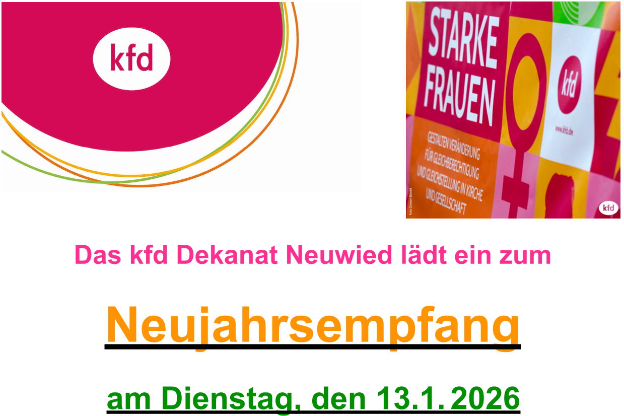 Das Plakat zeigt neben den Informationen das kfd-Logo, eine stilisierte Rose, sowie einen Fotoausschnitt: 'Starke Frauen'.