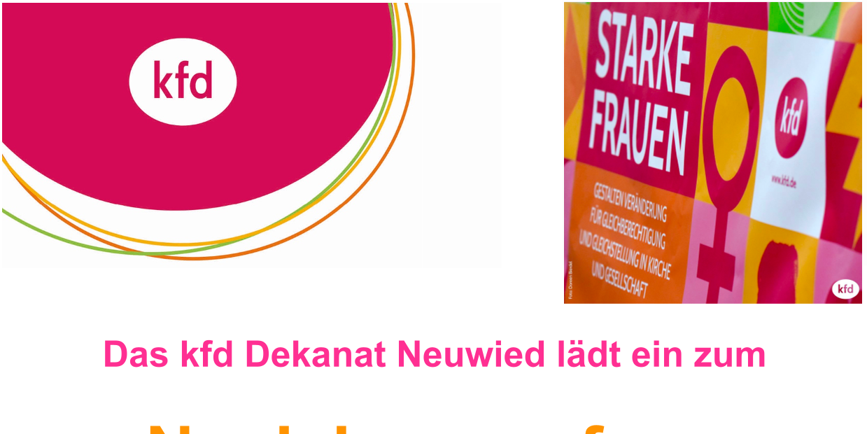 Das Plakat zeigt neben den Informationen das kfd-Logo, eine stilisierte Rose, sowie einen Fotoausschnitt: 'Starke Frauen'.