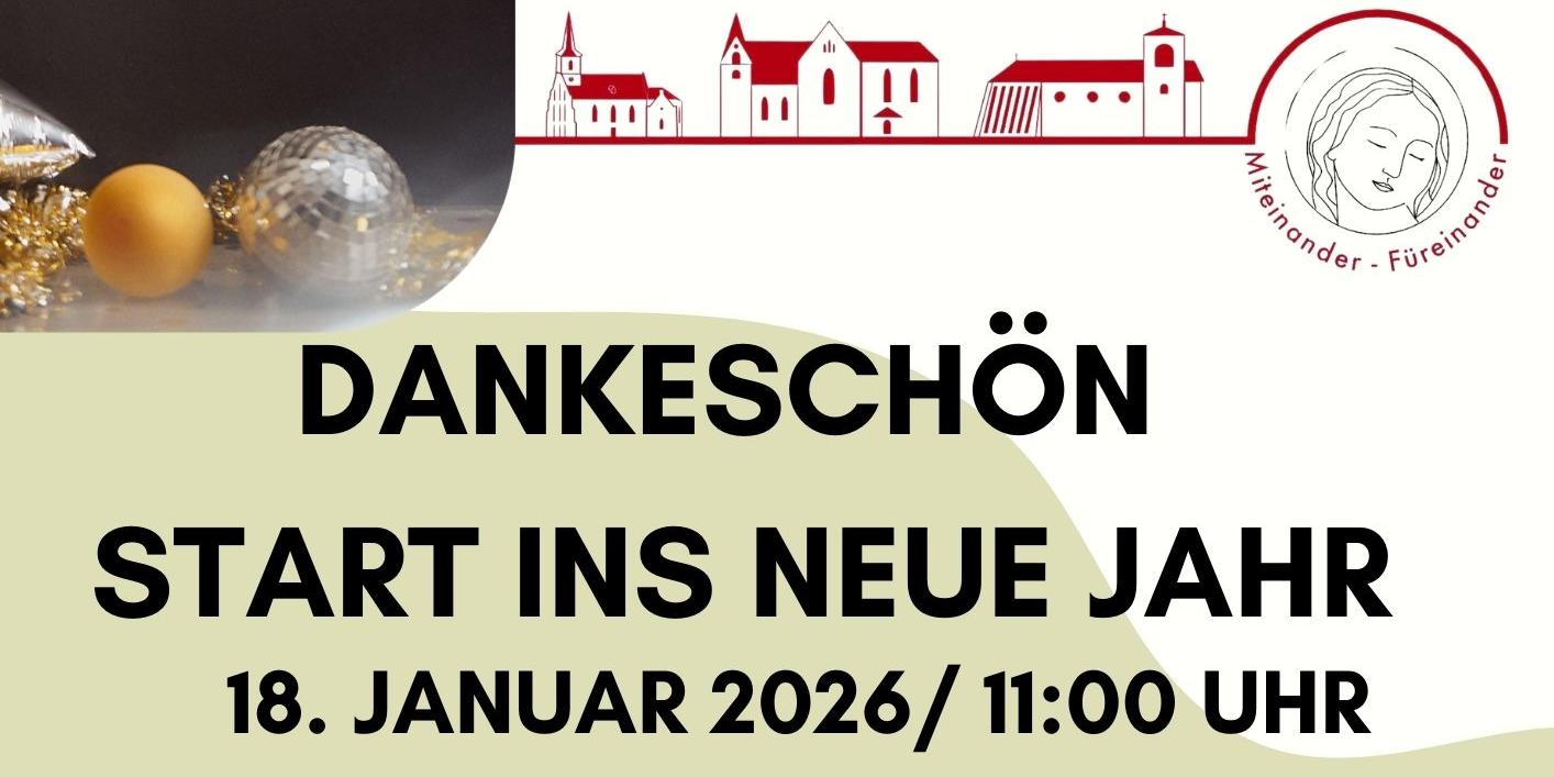 Das in beige-moosgrünen Tönen gestaltete Plakat zeigt neben den Grafiken der drei zur Pfarrei gehörenden Kirchen Weihnachtskugeln und die goldene Zahl 2026.