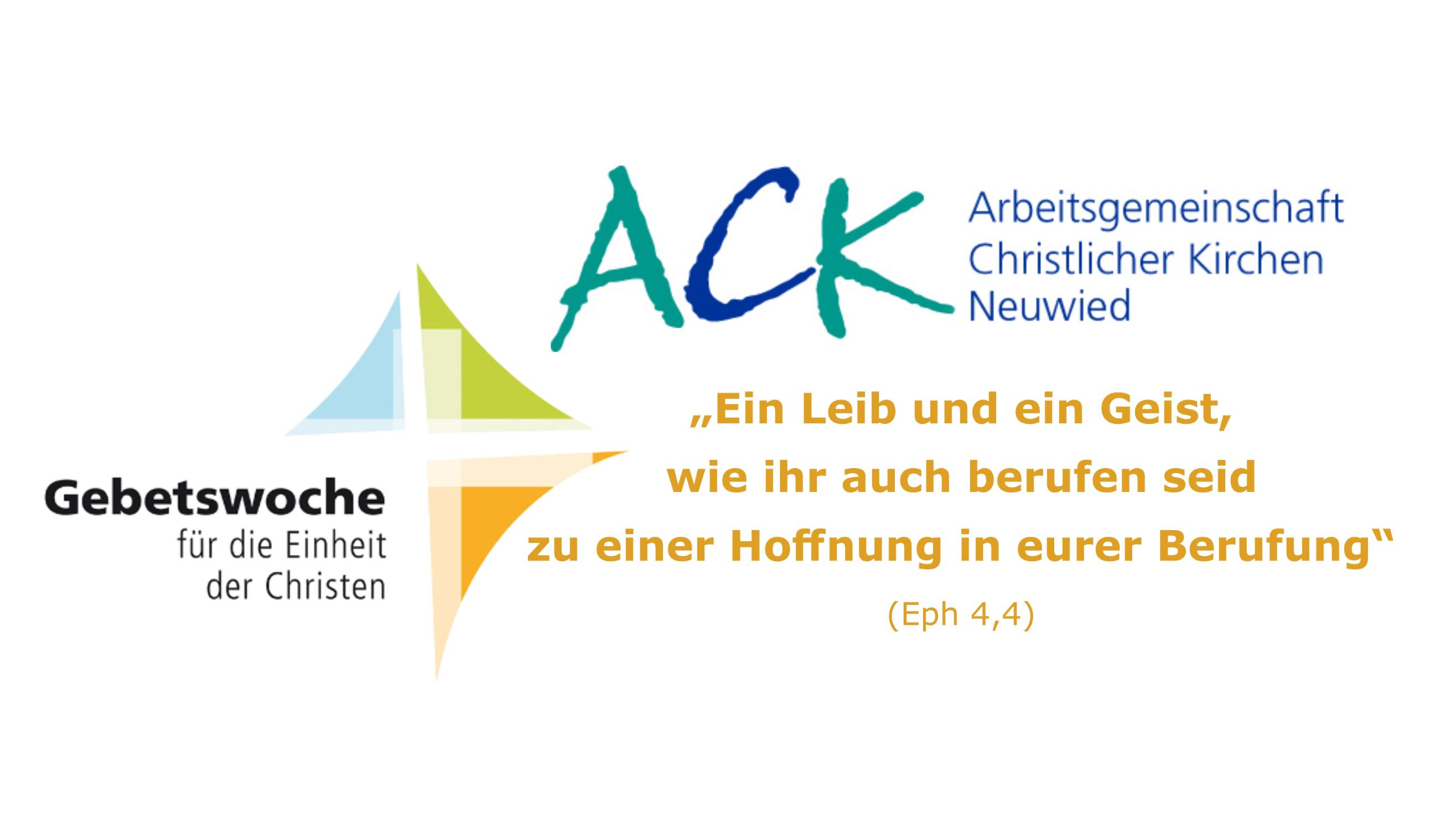 Der Header zeigt das Logo der Gebetswoche, das Logo des ACK Neuwied, sowie das Titelthema der Gebetswoche 2026.