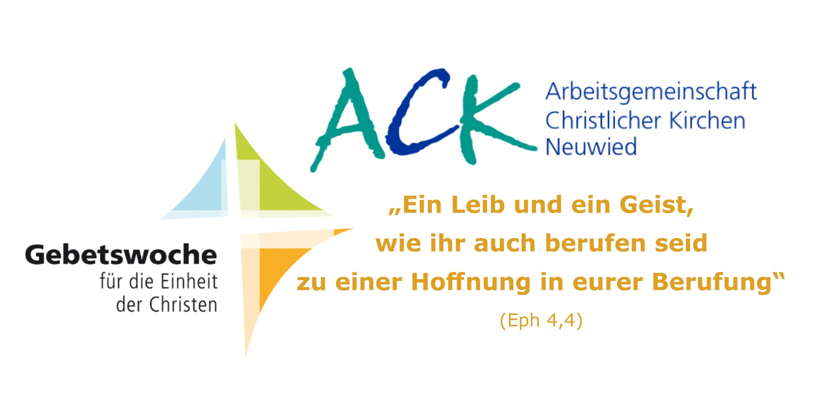 Der Header zeigt das Logo der Gebetswoche, das Logo des ACK Neuwied, sowie das Titelthema der Gebetswoche 2026.