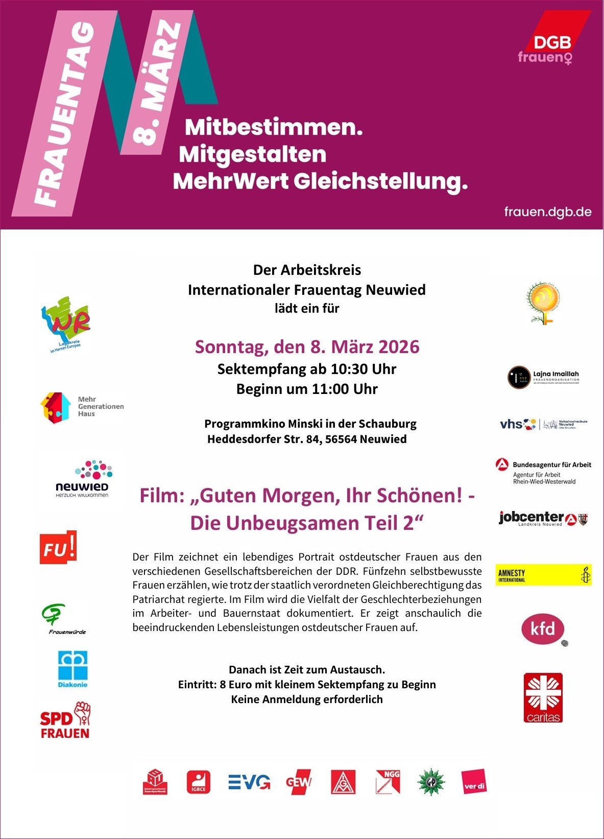 Plakat zum Frauentag Neuwied: 8. März 2026