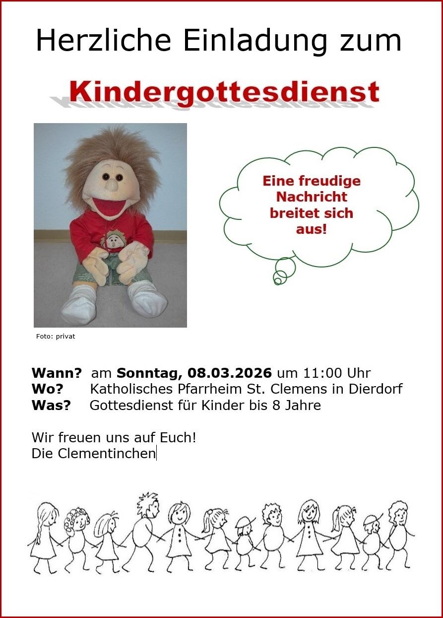 Eine Handpuppe mit wilden blonden Haaren, einem roten Pullover und grün-weiß-gestreifter Hose ist neben allen Informationen auf dem Plakat zu sehen.