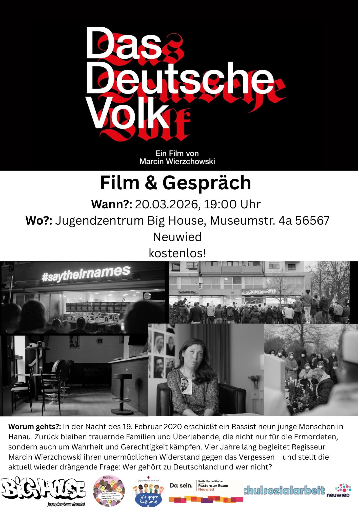 Plakat zum Filmabend gegen Rassismus: 'Das Deutsche Volk' - 20.03.2026