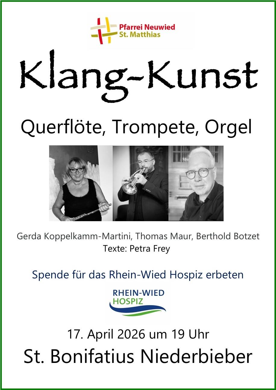 Auf dem Plakat sind neben den Informationen Portraitbilder der drei Musiker*innen zu sehen.
