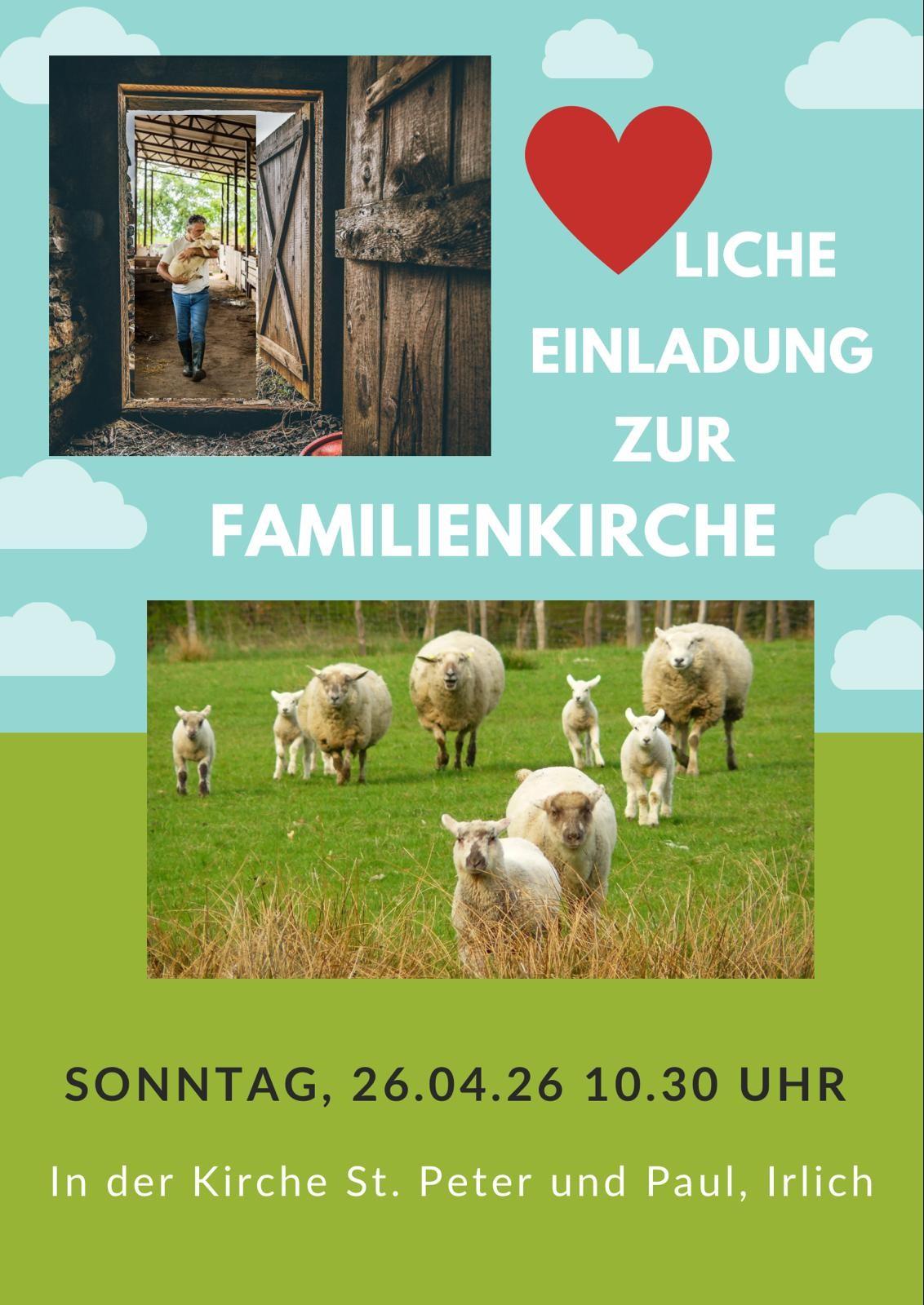 Das Plakat zeigt neben den Informationen zur Veranstaltung zwei Fotos: Ein Schäfer trägt ein junges Schaf in den Stall. Und: Mutterschafe und Lämmer laufen auf einer Wiese auf den Fotografierenden zu.