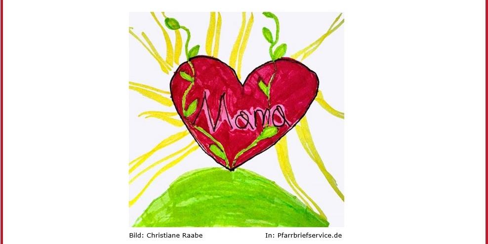 Das Plakat zeigt neben den Informationen zum Kindergottesdienst ein mit Filzstiften gemaltes Kinderbild mit einem aus einem hellgrünen Hügel wachsendem roten Herzen mit gelben Strahlen, das den Namen 'Mama' trägt.