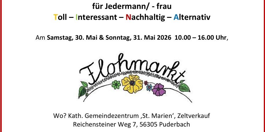 TINA-Flohmarkt in Puderbach: 30. und 31. Mai 2026