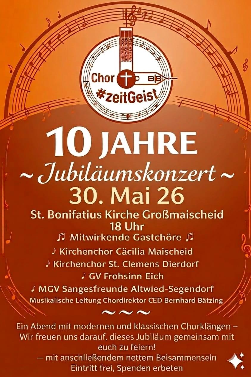 Das Plakat in orange-braun Tönen gehalten zeigt neben dem Logo des gastgebenden Chores die Infos zum Konzert.