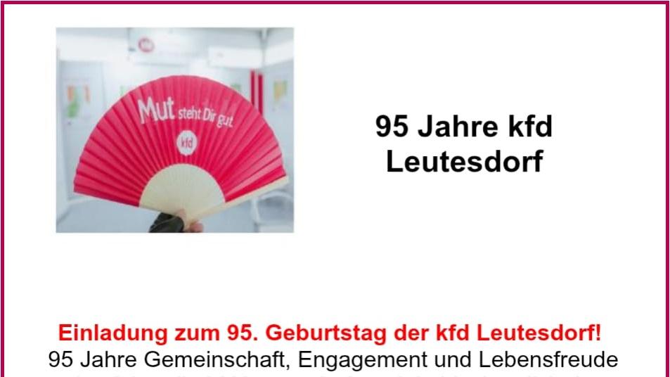 Das Plakat zeigt neben den Informationen zur Veranstaltungen das Bild eines Handfächers in rot-weiß mit den Worten: 'Mut steht dir gut. kfd'