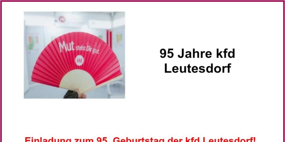 Das Plakat zeigt neben den Informationen zur Veranstaltungen das Bild eines Handfächers in rot-weiß mit den Worten: 'Mut steht dir gut. kfd'