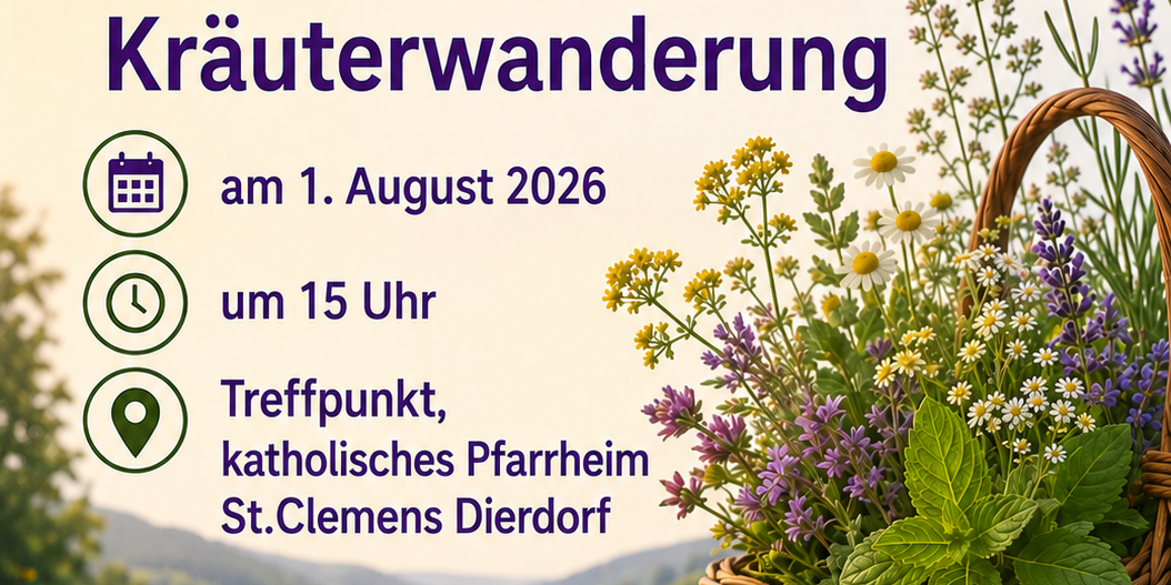Das Plakat zeigt neben den Informationen zur Veranstaltungen den verschwommenen Blick in ein Wiesental und im Vordergrund rechts einen Weiden-Henkel-Korb mit verschiedenen blühenden Kräutern.
