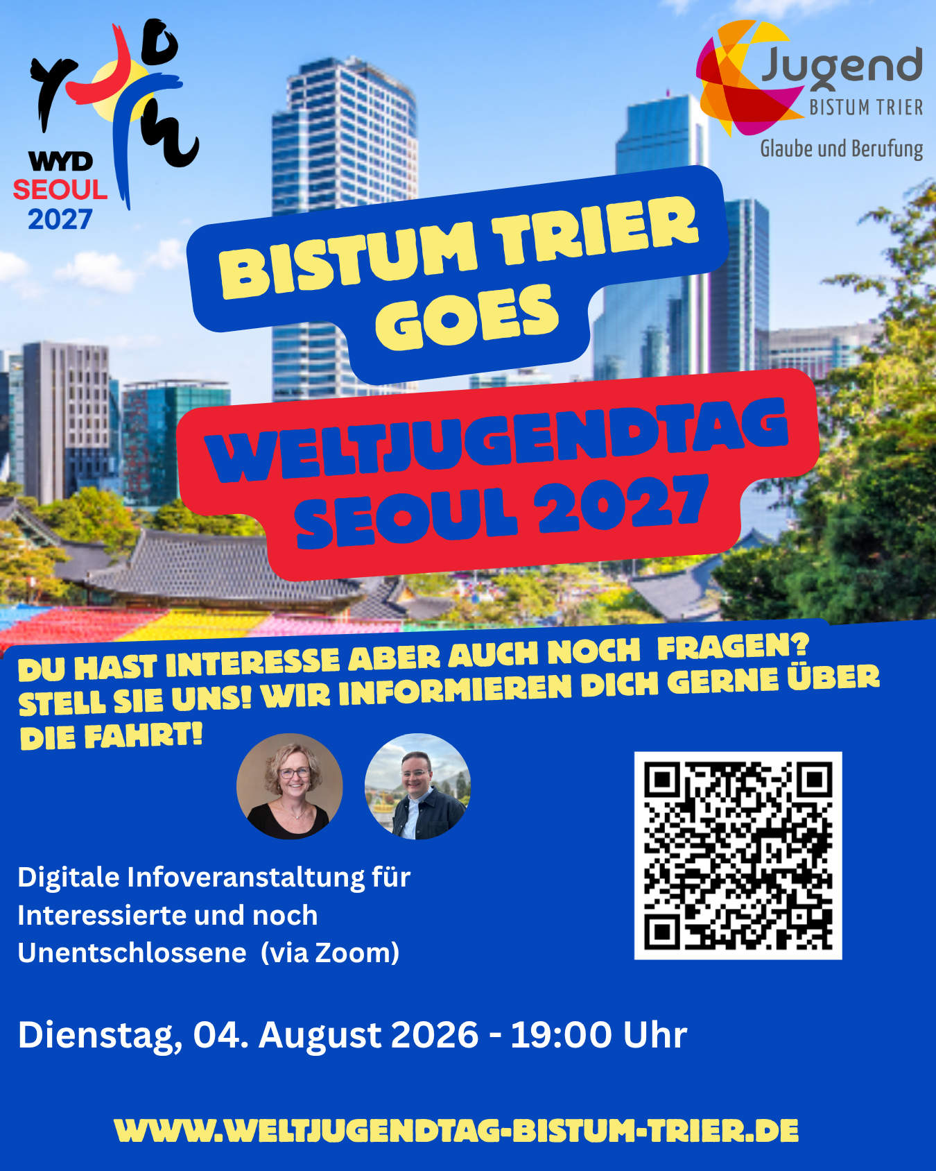 Das Plakat zeigt neben den Informationen zur Veranstaltungen die Skyline von Seoul sowie die Referent*innen