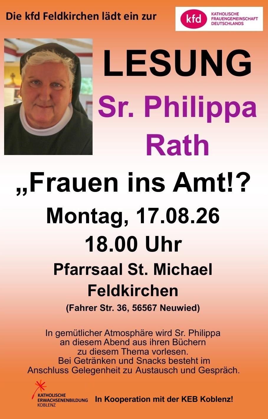 Lesung mit Sr. Philippa Rath in Feldkirchen: 17. August 2026
