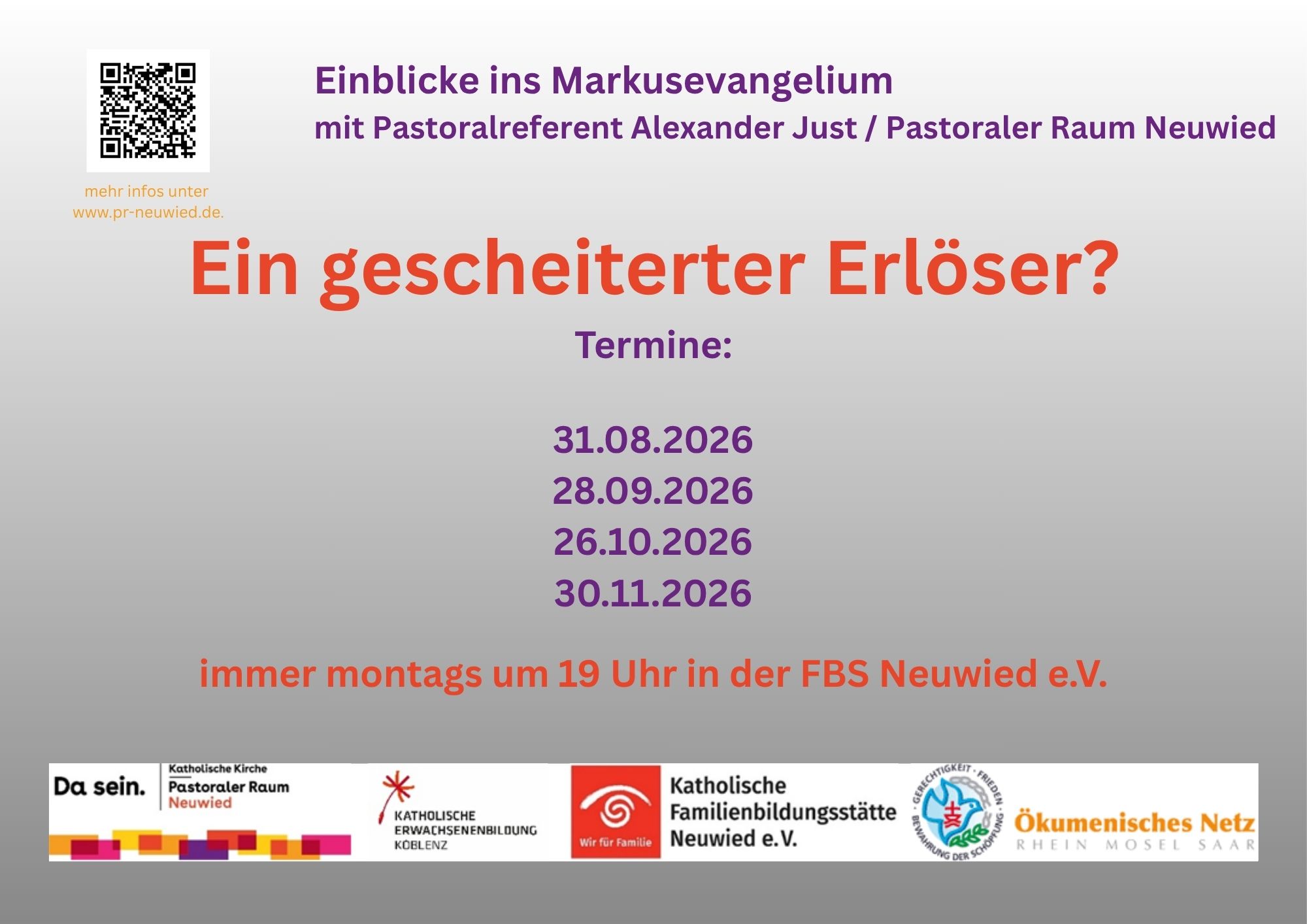 Das Plakat auf grauverlaufendem Hintergrund zeigt die Informationen zur Bibelreihe.