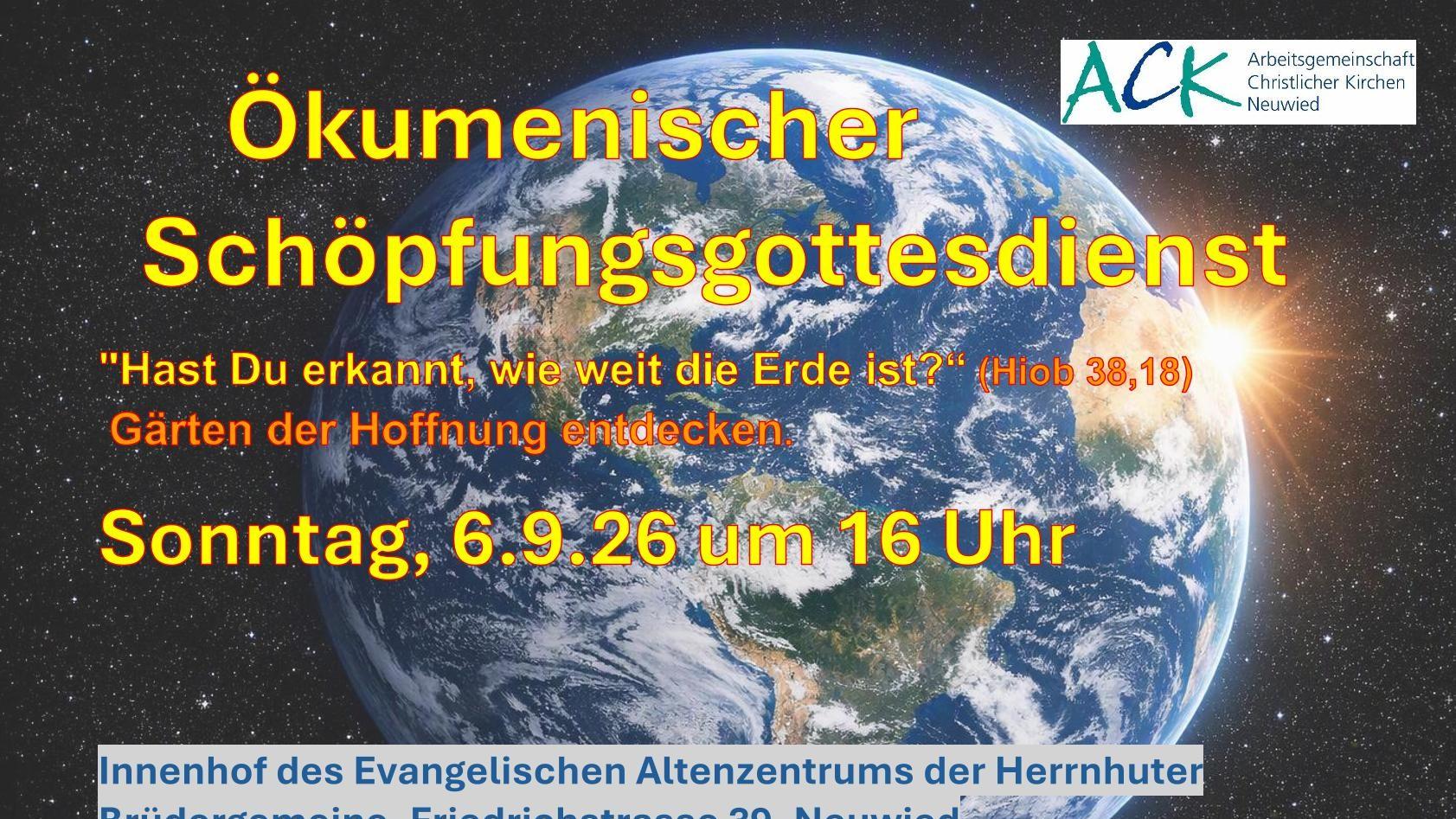 Das Plakat zeigt im Hintergrund die Erdkugel im Weltall, das durch viele weiße Punkte auf schwarzem Hintergrund dargestellt ist.