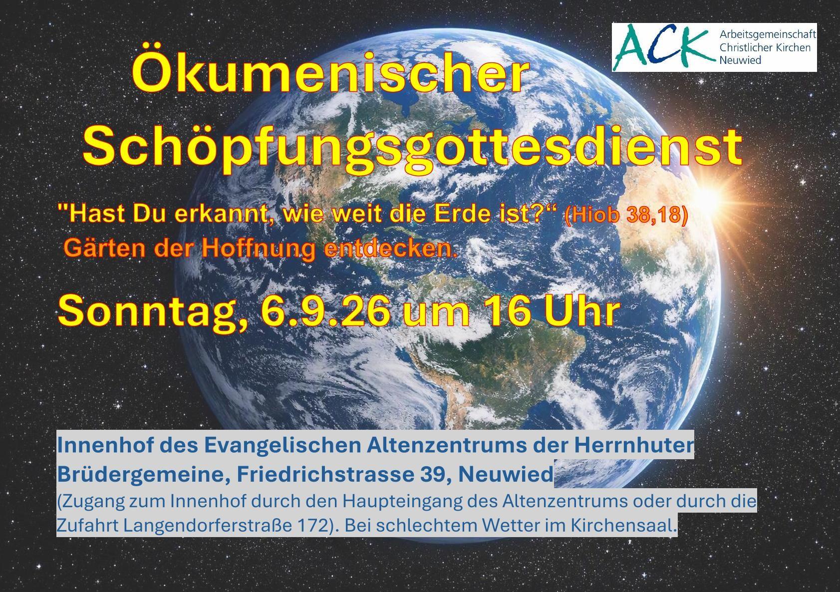 Das Plakat zeigt im Hintergrund die Erdkugel im Weltall, das durch viele weiße Punkte auf schwarzem Hintergrund dargestellt ist.