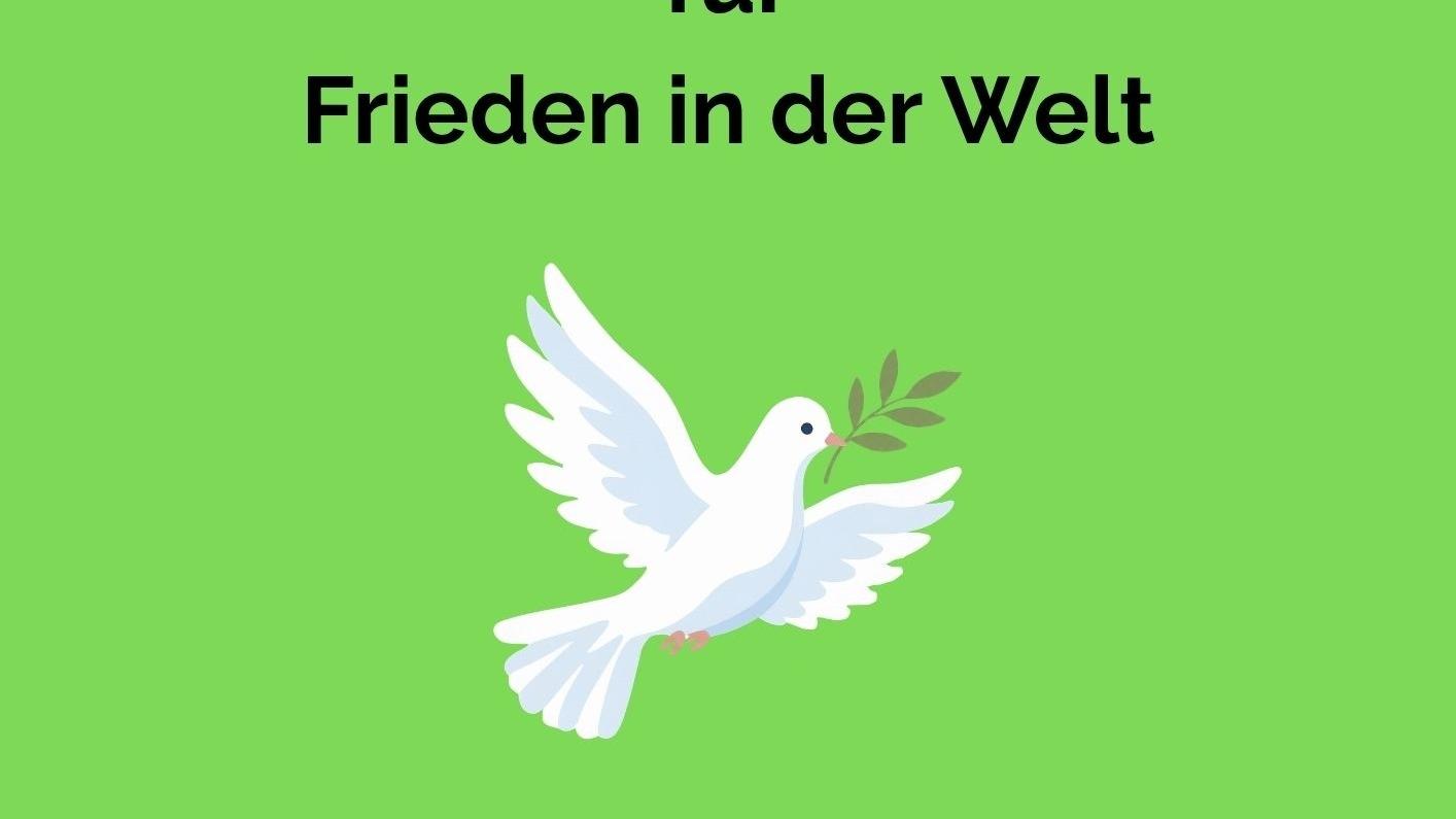 Das Plakat zeigt auf grünem Hintergrund neben den Informationen zum Gottesdienst die Grafik einer Friedenstaube.