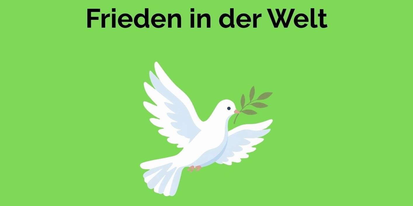 Das Plakat zeigt auf grünem Hintergrund neben den Informationen zum Gottesdienst die Grafik einer Friedenstaube.