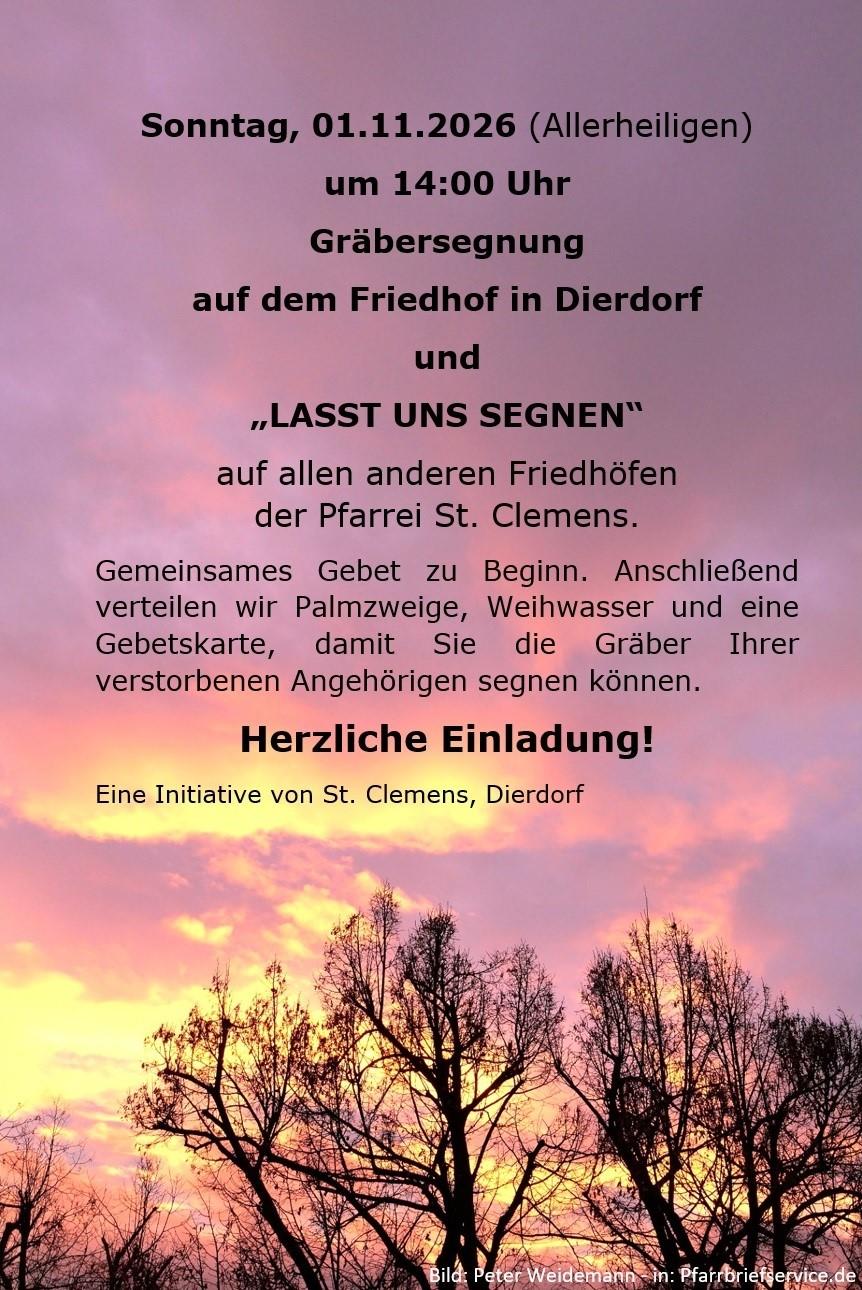 Gräbersegnung und 'Lasst und segnen' der Pfarrei Dierdorf St. Clemens: 1. November 2026