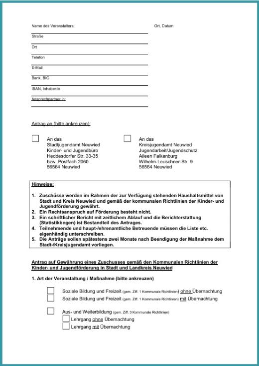 Zuschussantrag beim Kreis Neuwied zur Förderung der Jugendarbeit